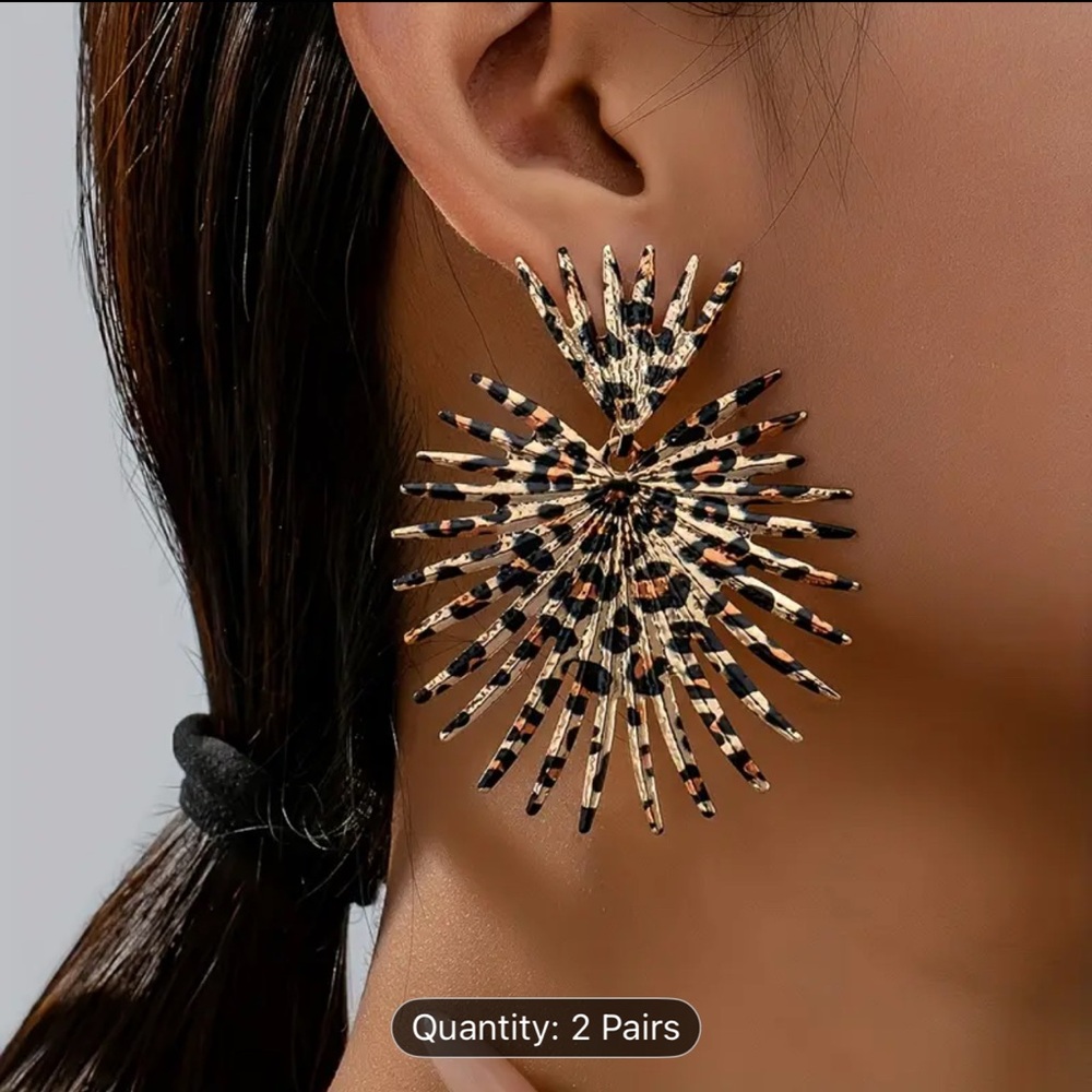 Leopard Print Statement Earrings - image 1